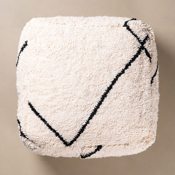 Pouf Beni Ouarain Damier – Jaune Moutarde, Laine Tissée Main 60x60 Cm