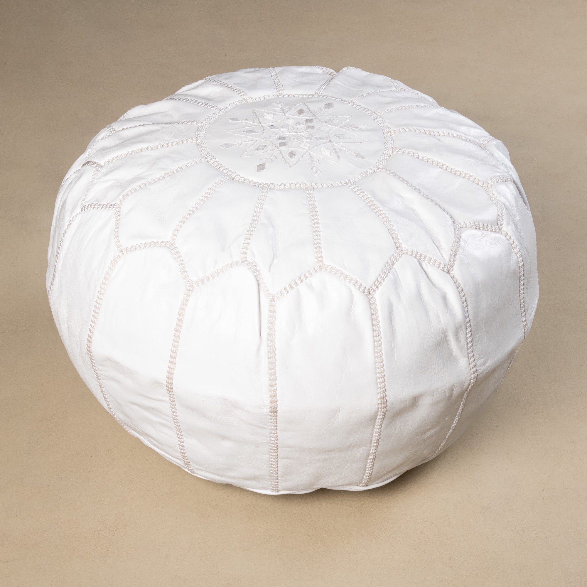 Pouf Marocain Cuir Véritable ChamChimi - Repose-Pieds Rond 55x35 Cm - Non Rempli - Marron