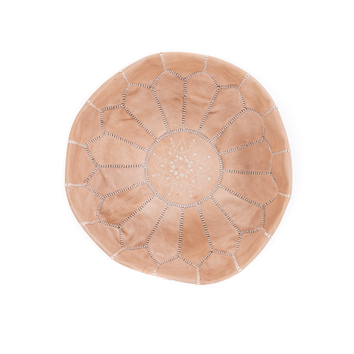 Pouf Marocain Authentique en cuir - Naturel - Moroccan 